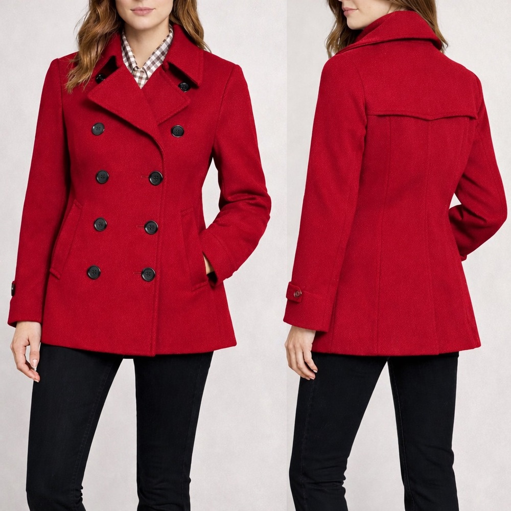 Burberry Red Wool Cashmere Peacoat Double Breasted Jacket Coat Size Small - Picture 7 of 7